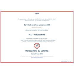Bon cadeau reçu par mail exemple