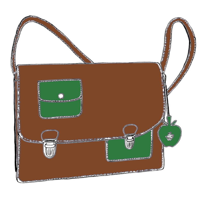 Sac a main décalé dessin caramel vert jardin