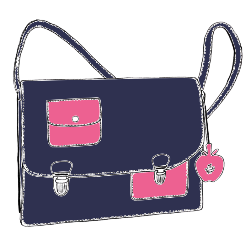 Sac a main décalé dessin marine rose