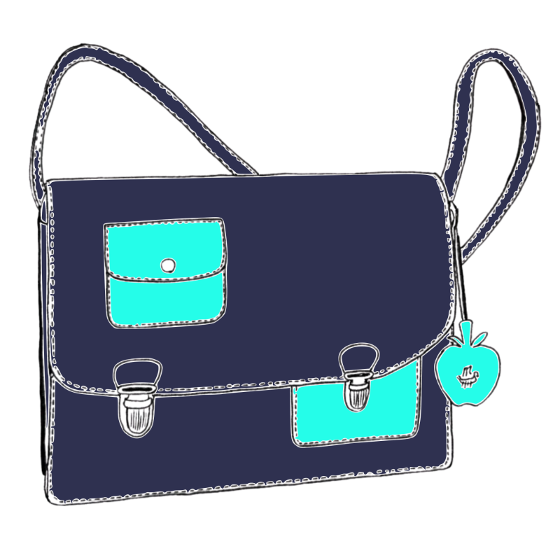 Sac a main décalé dessin marine turquoise