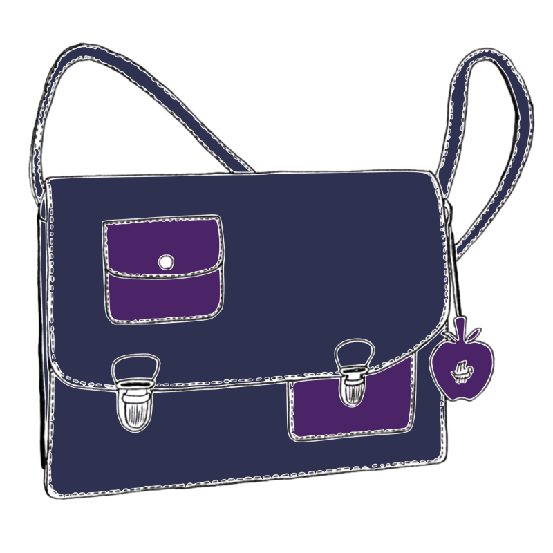 Sac a main décalé dessin marine violet